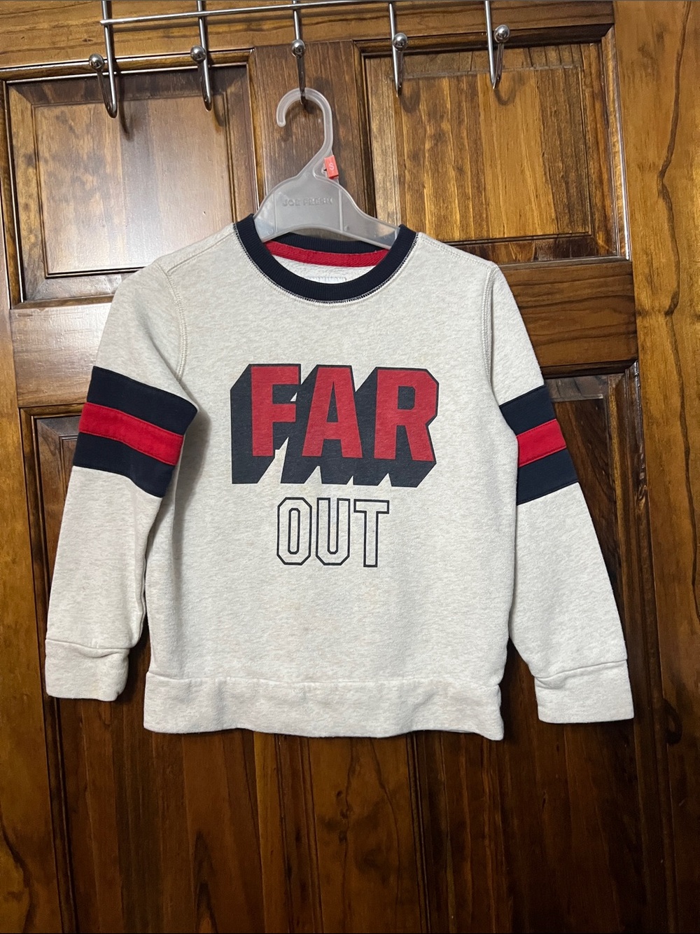 Old Navy Cream Crewneck Sweatshirt with Red & Navy Graphic